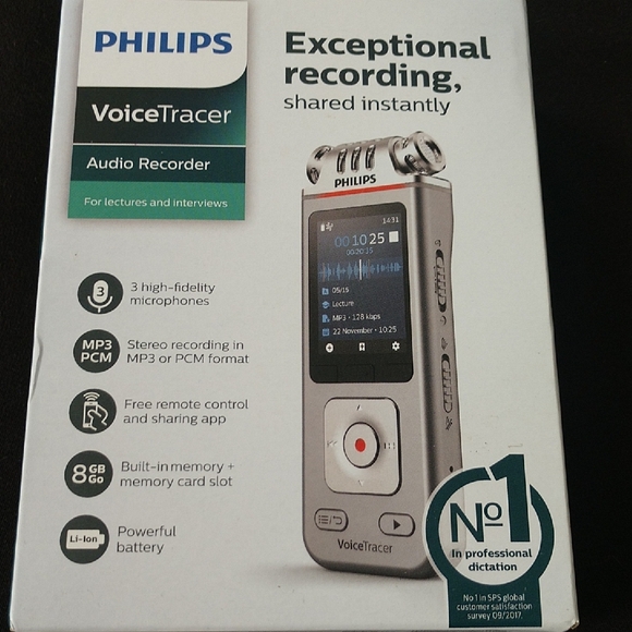 Philips VoiceTracer Digital Recorder - Silver and Black - Picture 1 of 4